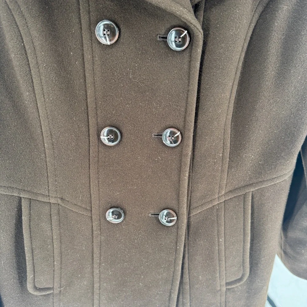 Anne Klein Womens Brown Wool Blend Double Breasted Pea Coat‎ Jacket Size L